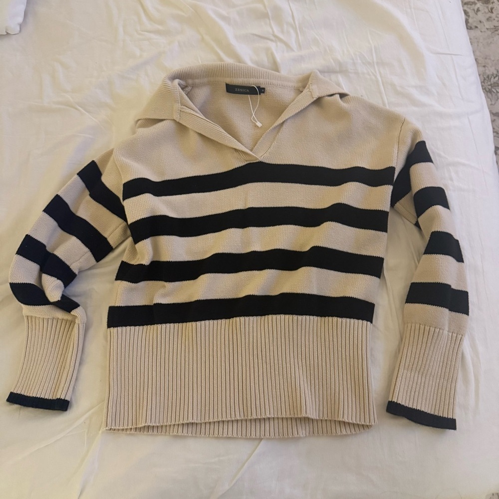 ZESICA Women’s Striped Chunky Knit Oversized Pullover Sweater - Picture 2 of 8